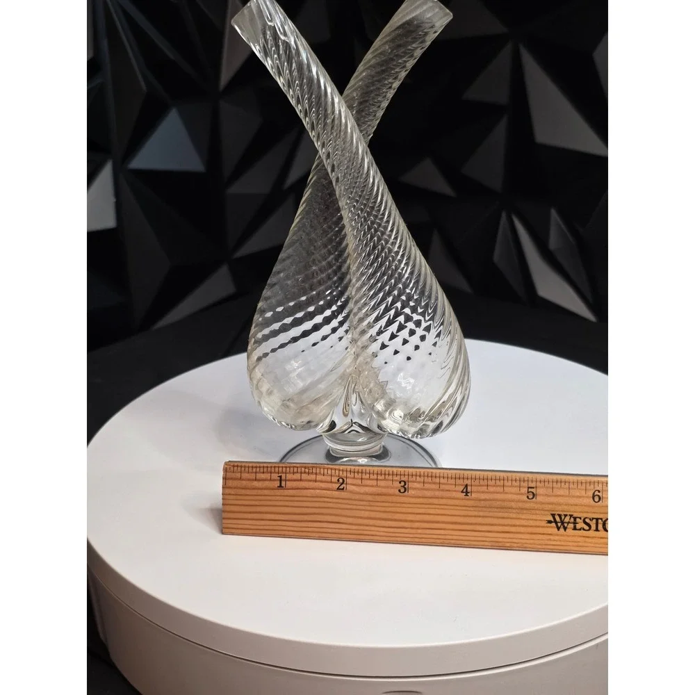 Vintage Clear Glass Double Bud Vase Twisted Ribbed Opti Swirl Pedestal Base 8.5